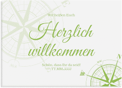 Willkommensschild Leinwand Windrose 70 x 50 cm Leinwand gruen