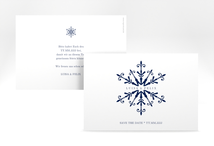 Save the Date-KarteCrystal A6 Karte quer weiss hochglanz mit Eiskristall