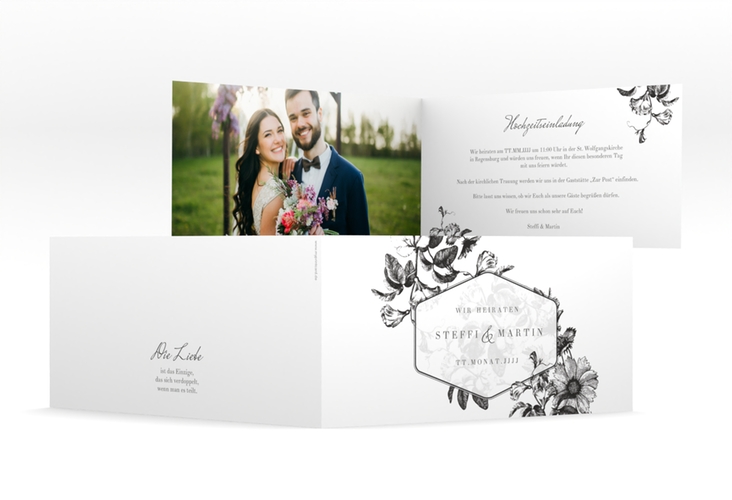 Hochzeitseinladung Magnificent lange Klappkarte quer schwarz hochglanz