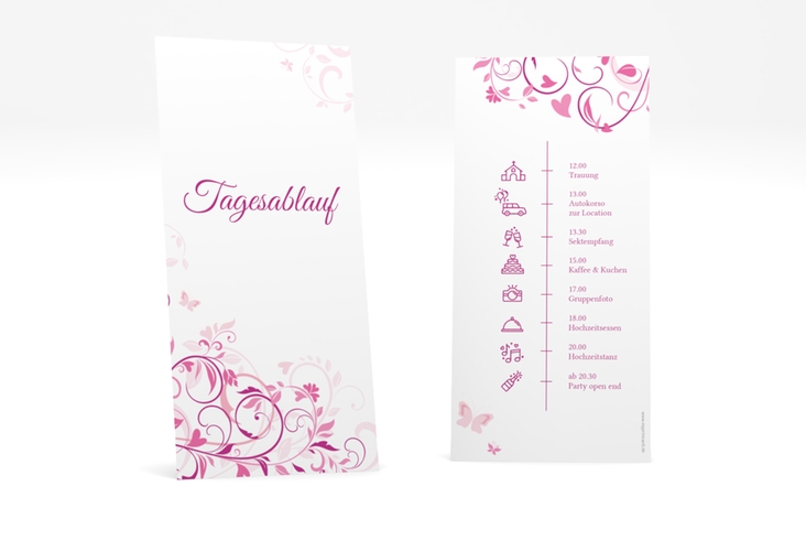 Tagesablauf Hochzeit Lilly lange Karte hoch pink hochglanz