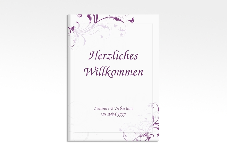 Willkommensschild Hochzeit Palma 50 x 70 cm Leinwand lila