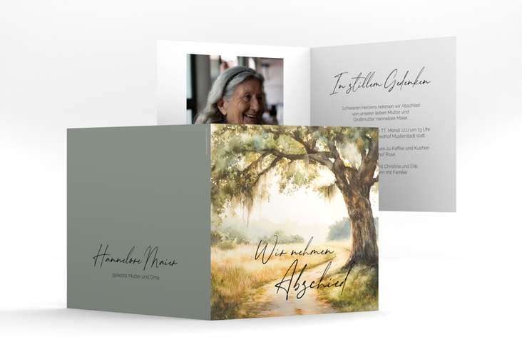 Trauerkarte Fern quadr. Klappkarte gruen