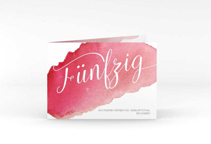 Einladung 50. Geburtstag Aquarell A6 Klappkarte quer