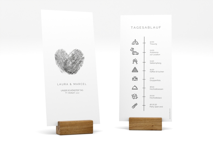 Tagesablauf Hochzeit Fingerprint lange Karte hoch schwarz schlicht mit Fingerabdruck-Motiv