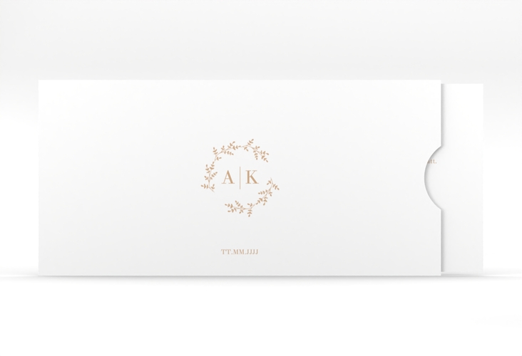Hochzeitseinladung Filigrana Einsteckkarte beige in reduziertem Design mit Initialen und zartem Blätterkranz
