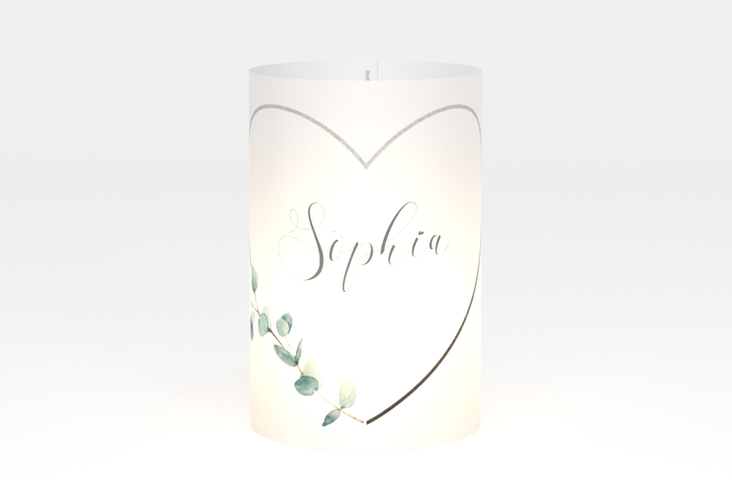 Windlicht Hochzeit Greenheart Windlicht grau mit elegantem Herz und Eukalyptus-Zweig