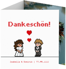 Klick: Details zu Danksagungskarte Hochzeit "Pixel" anzeigen Danksagungskarte Hochzeit Pixel quadr. Doppel-Klappkarte weiss