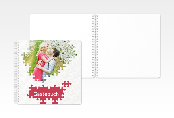 Gästebuch Hochzeit Puzzle Ringbindung rot