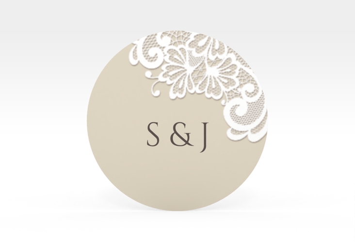 Aufkleber Hochzeit Vintage Aufkleber, selbstklebend, rund beige mit floraler Spitze