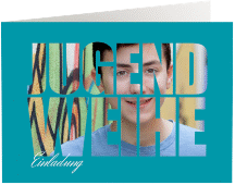 Klick: Details zu Einladung Jugendweihe "Teenager" anzeigen Einladung Jugendweihe Teenager A6 Klappkarte quer blau