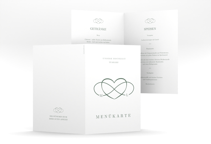 Menükarte Hochzeit Infinity A5 Klappkarte hoch gruen hochglanz