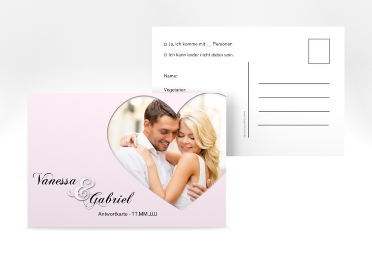 Antwortkarte Hochzeit Sweetheart A6 Postkarte rosa hochglanz