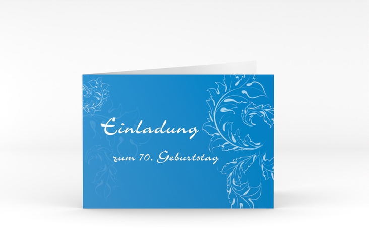 Einladung 70. Geburtstag Peter/Petra A6 Klappkarte quer blau