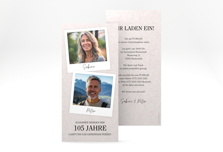 Einladung Geburtstag Gemeinsam feiern lange Karte hoch grau