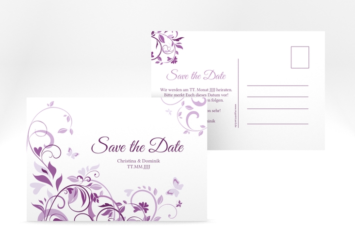 Save the Date-Postkarte Lilly A6 Postkarte lila