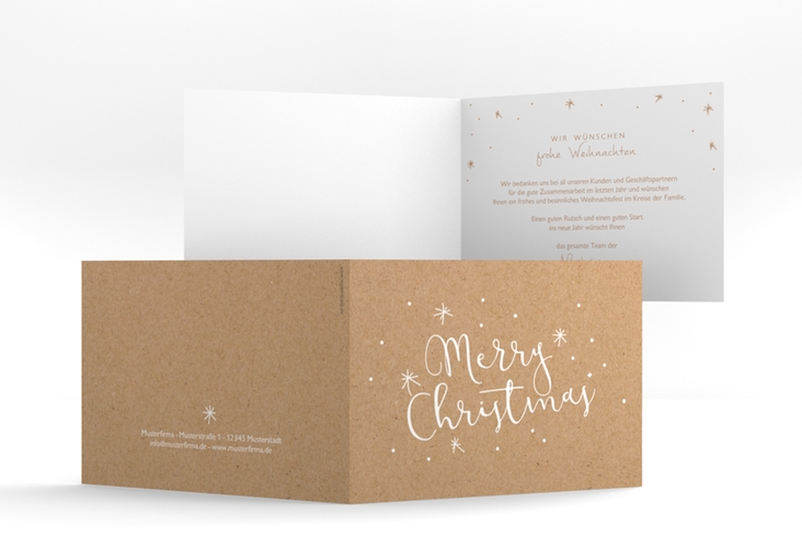Business-Weihnachtskarte Winterfreude A6 Klappkarte quer Kraftpapier hochglanz