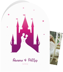 Klick: Details zu Einladungskarte Hochzeit "Castle" anzeigen Einladungskarte Hochzeit Castle A6 Bogen-Klappkarte + Foto pink