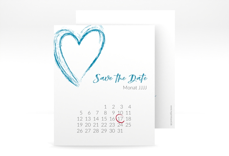 Save the Date-Kalenderblatt Liebe Kalenderblatt-Karte tuerkis