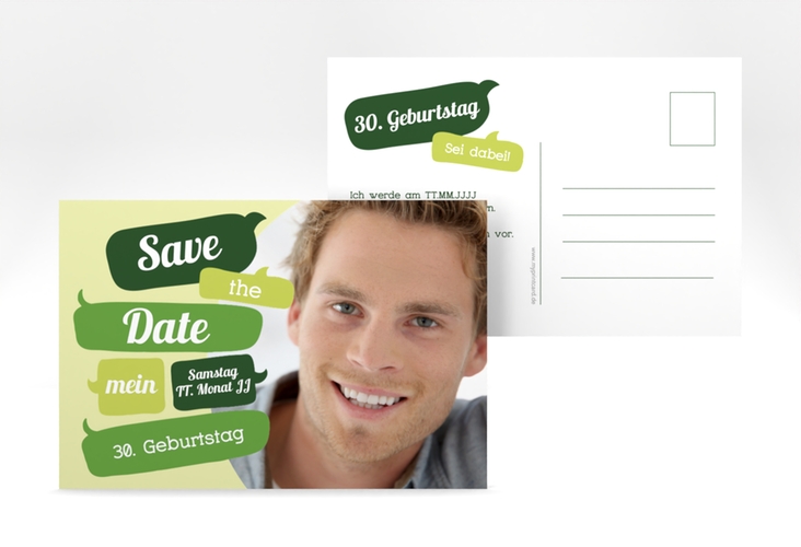 Save the Date-Postkarte Geburtstag Whatsup A6 Postkarte gruen