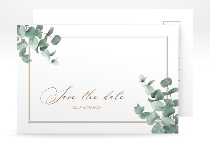 Save the Date-Postkarte Eucalypt A6 Postkarte mit Eukalyptus und edlem Rahmen
