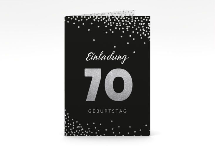 Einladung 70. Geburtstag Glitzer A6 Klappkarte hoch grau hochglanz