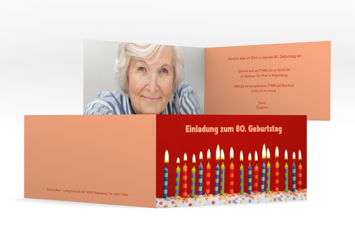 Einladungskarte "Candles" DIN lang Klappkarte rot