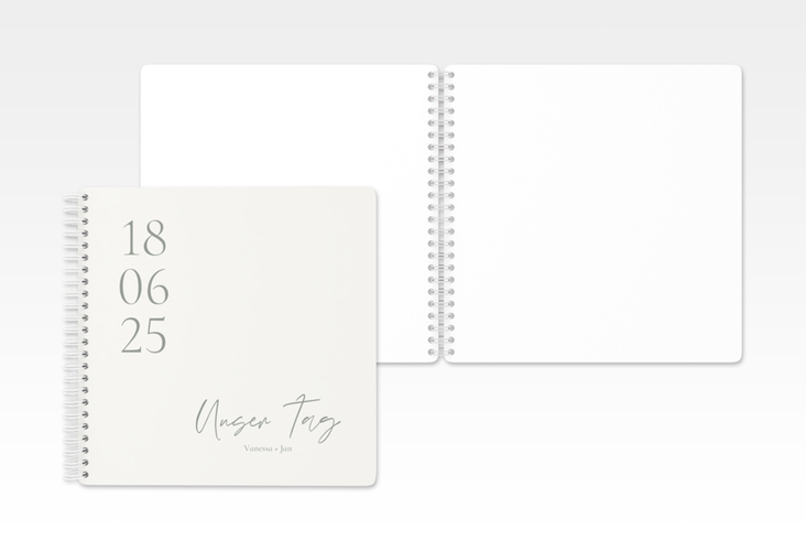 Gästebuch Hochzeit Day Ringbindung weiss mit Datum im minimalistischen Design