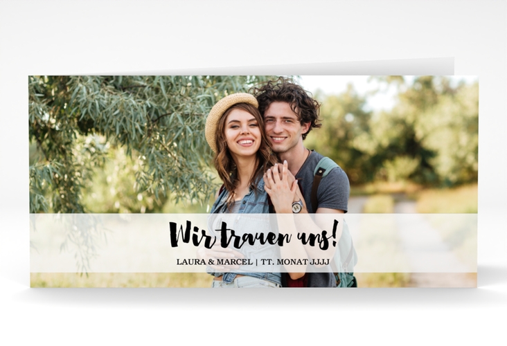 Hochzeitseinladung Mirage lange Klappkarte quer weiss