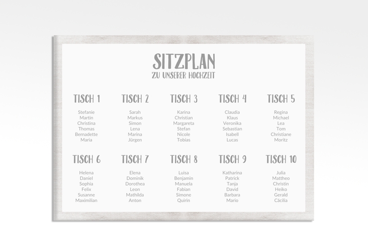 Sitzplan Leinwand Hochzeit Landliebe 70 x 50 cm Leinwand weiss