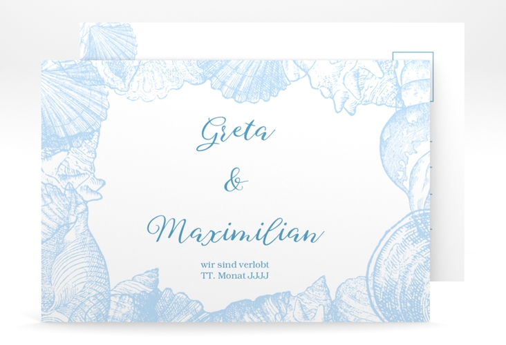 Verlobungskarte Hochzeit Muschelreich A6 Postkarte blau