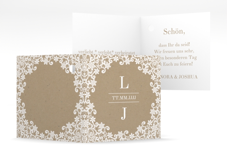 Geschenkanhänger Hochzeit Bella Geschenkanhänger 10er Set Kraftpapier mit weißer Brautspitze um Initialen