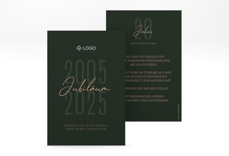 Party Einladungskarte Jubilee A6 Karte hoch gruen elegant für jedes Jubiläum