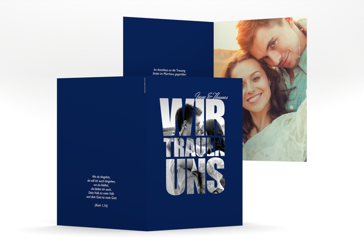 Kirchenheft Hochzeit Letters A5 Klappkarte hoch blau