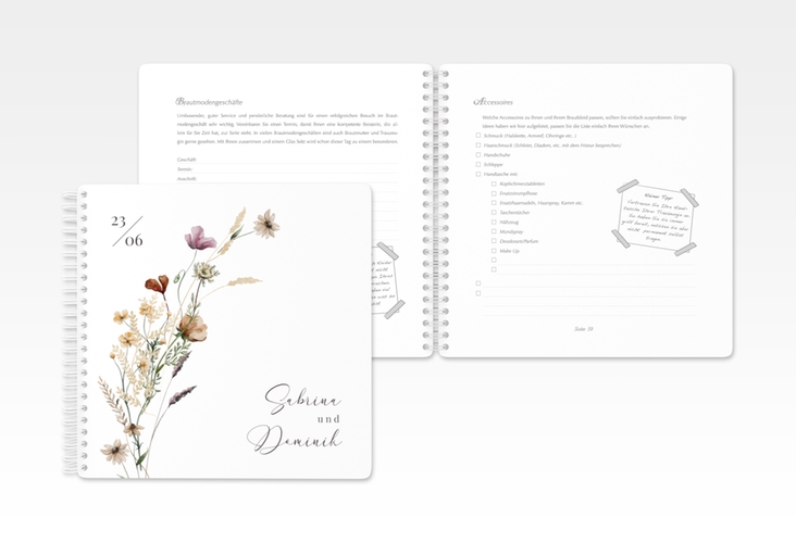 Trautagebuch Hochzeit Sauvages Trautagebuch Hochzeit weiss mit getrockneten Wiesenblumen
