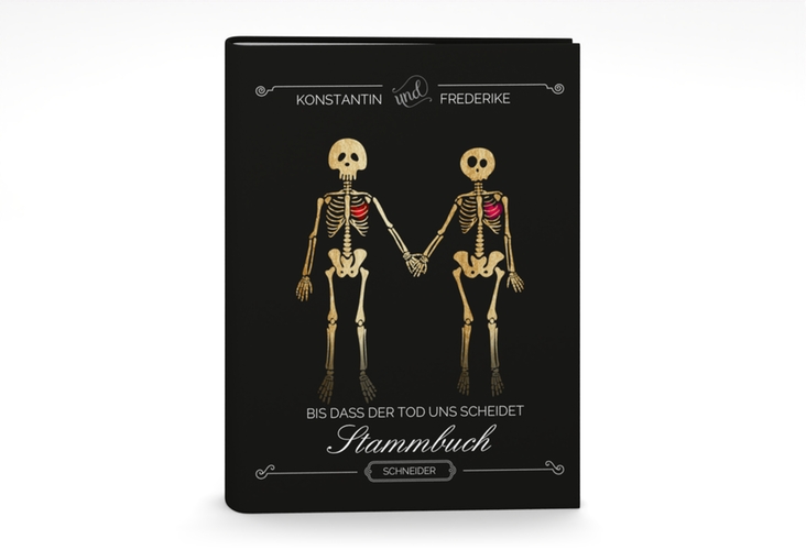 Stammbuch A5 Bones Stammbuch A5 schwarz mit Skelett-Ehepaar im Cartoon-Stil