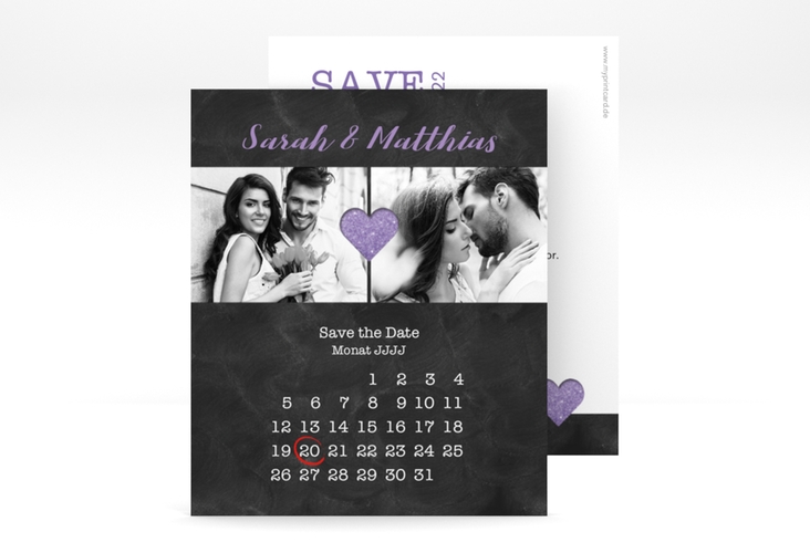 Save the Date-Kalenderblatt Sparkly Kalenderblatt-Karte lila