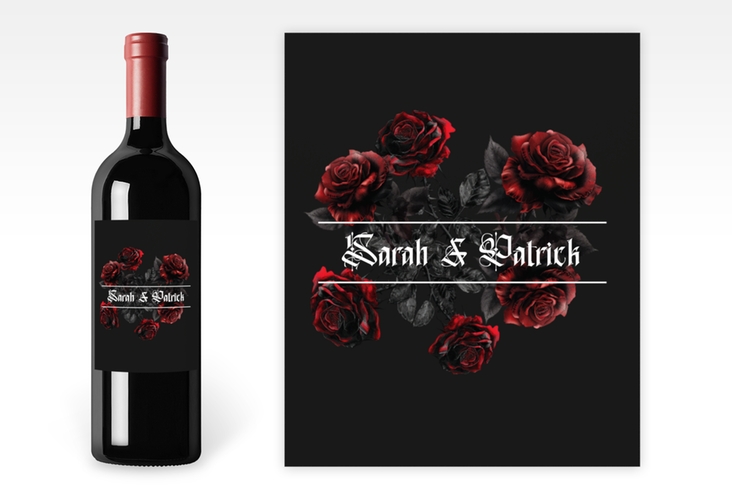 Weinetikett zur Hochzeit Gothic Rose Etikett Weinflasche 4er Set