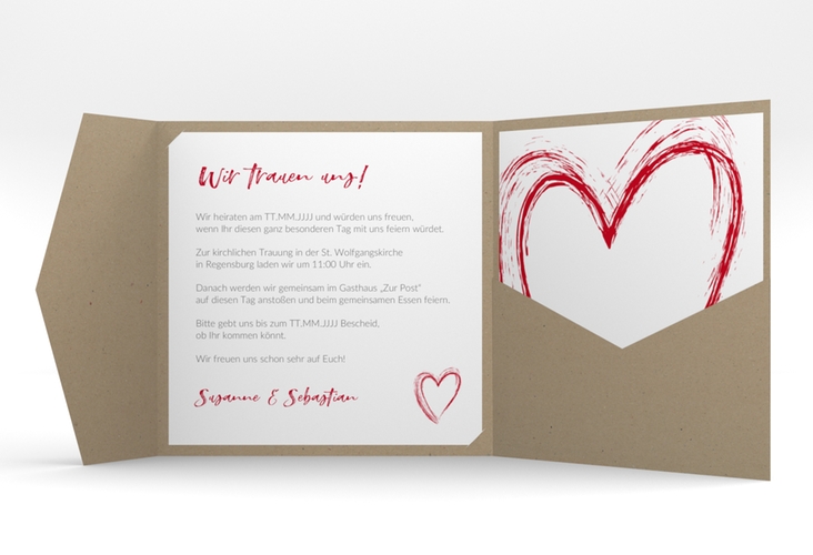 Hochzeitseinladung Liebe Pocketfold rot