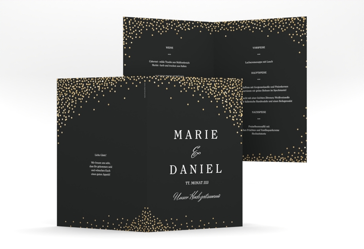 Menükarte Hochzeit Glitter A5 Klappkarte hoch schwarz