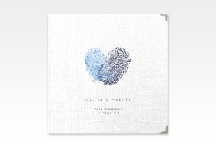 Gästebuch Selection Hochzeit Fingerprint Leinen-Hardcover blau schlicht mit Fingerabdruck-Motiv