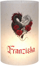 Windlicht Hochzeit Drachenliebe Windlicht grau mit schwarzem und weißem Drachen zu einem Herz verschlungen