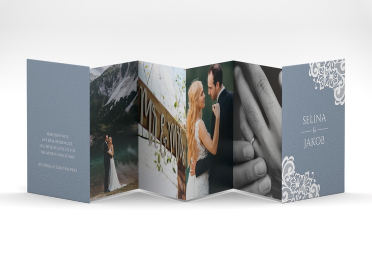 Foto-Leporello Hochzeit Vintage Leporello blau mit floraler Spitze