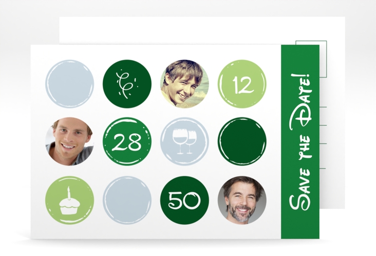 Save the Date-Postkarte Geburtstag Circles A6 Postkarte gruen
