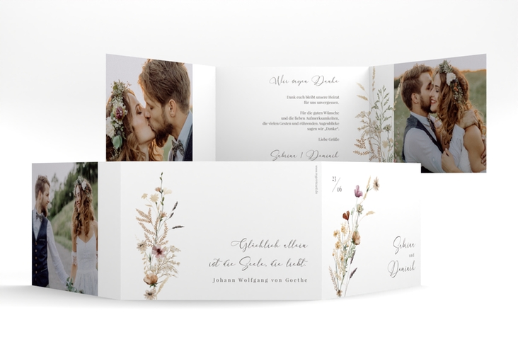 Danksagungskarte Hochzeit Sauvages A6 Doppel-Klappkarte mit getrockneten Wiesenblumen