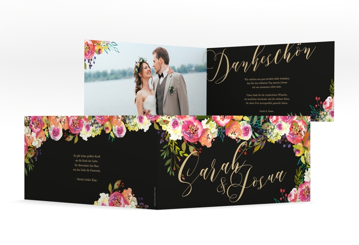 Danksagungskarte Hochzeit Flowerbomb lange Klappkarte quer