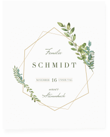 Klick: Details zu Stammbuch A4 "Herbarium" anzeigen Stammbuch A4 Herbarium Stammbuch A4 gold mit geometrischem Rahmen und Blätter-Dekor