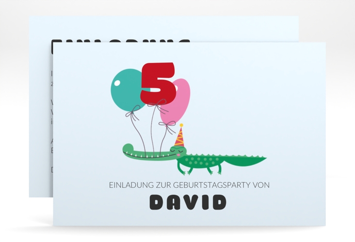 Einladungskarte Kindergeburtstag Kroko A6 Karte quer mit Krokodil und Luftballons