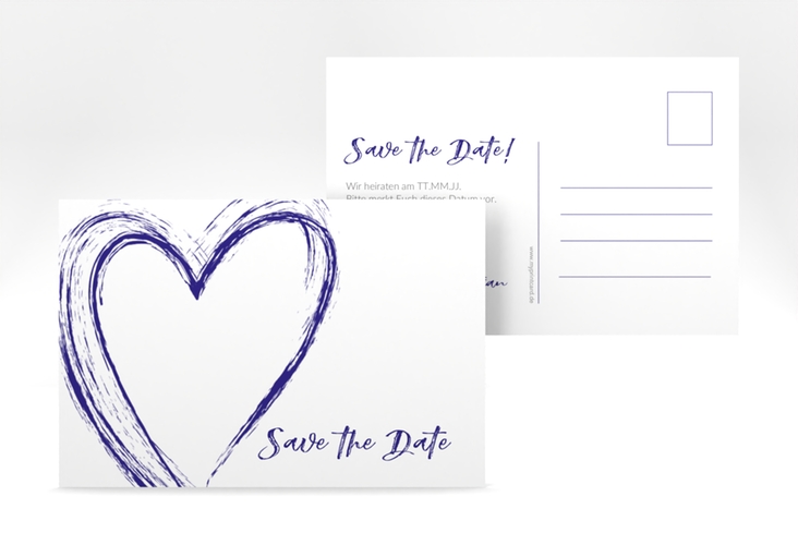 Save the Date-Postkarte Liebe A6 Postkarte blau hochglanz