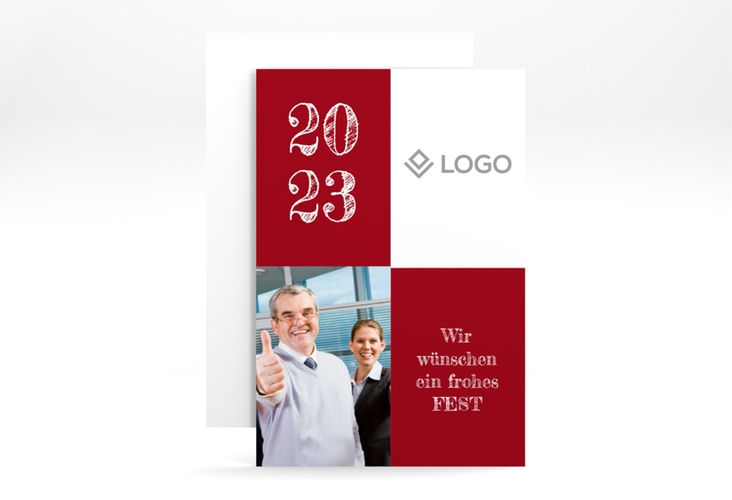 Business-Weihnachtskarte Partner A6 Karte hoch rot modern mit Firmenlogo