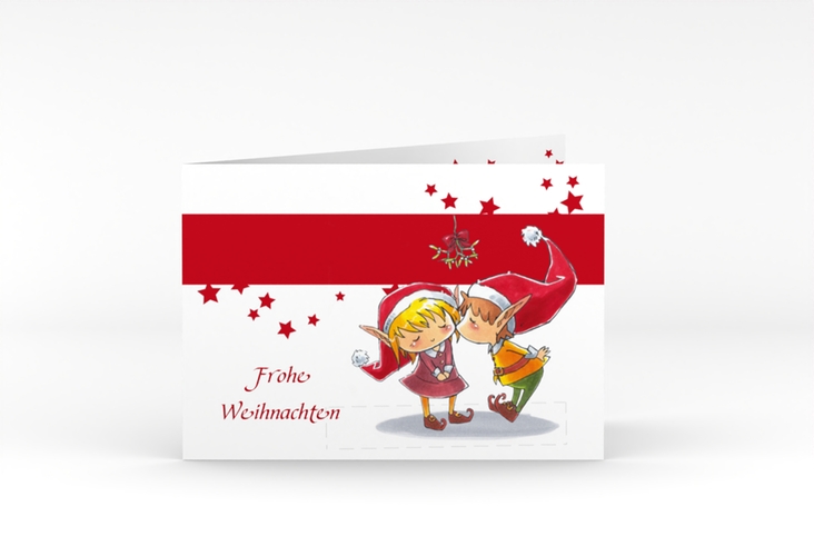 Weihnachtskarte Elf A6 Klappkarte quer hochglanz mit Wichteln
